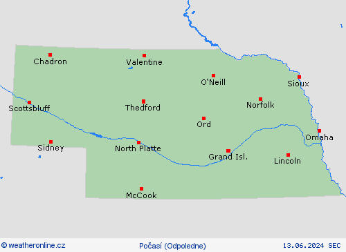 přehled Nebraska Severní Amerika Předpovědní mapy
