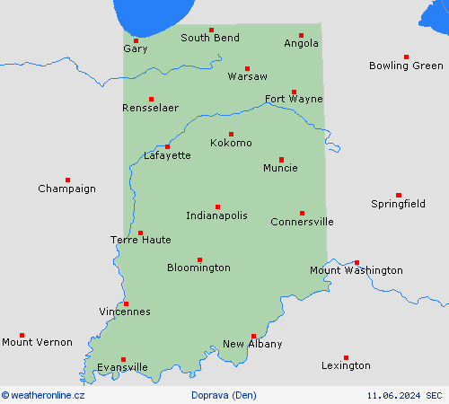 počasí a doprava Indiana Severní Amerika Předpovědní mapy
