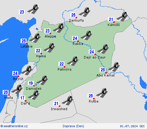 počasí a doprava Sýrie Asie Předpovědní mapy
